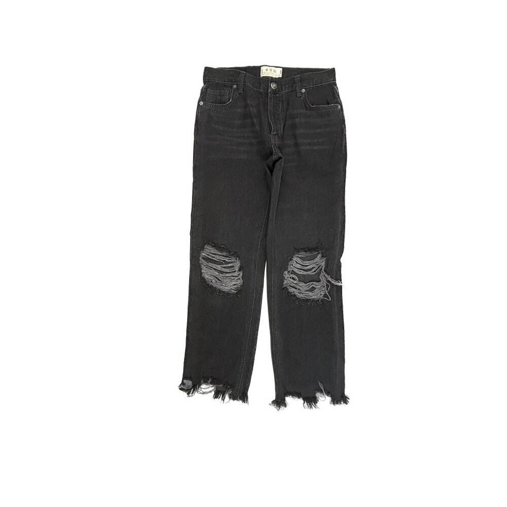 Free People Distressed Rawβ Hem Ankle Women's size 25 Black Denim Jeans